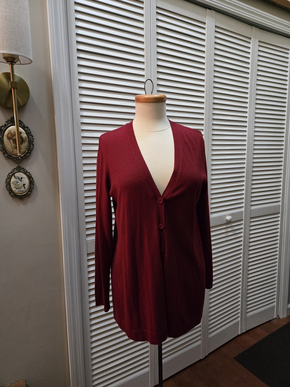 J.jill Women's Deep Red V-Neck Button Cardigan Sweater